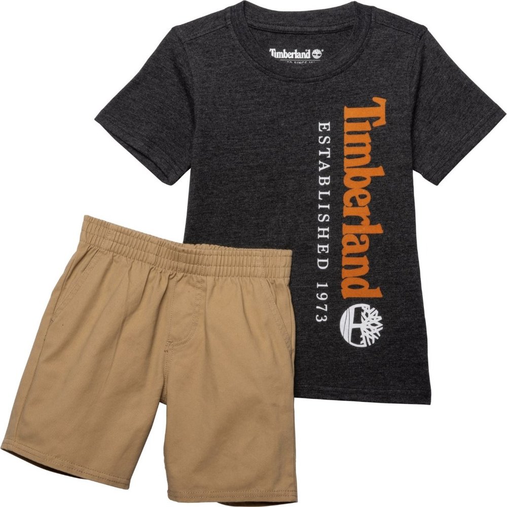Timberland T-Shirt & Shorts Set Baby Boys Toddler 2-pc Set Charcoal Khaki 12M